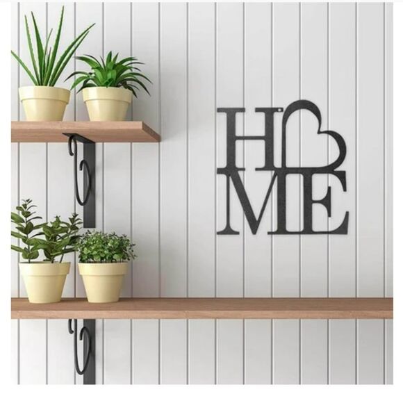 Black Matte "H🖤ME" Weather Resistant Metal Wall Decor - 8.5" x 8" - Picture 2 of 2